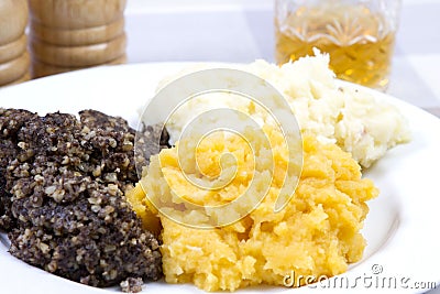 Haggis neeps and tatties Stock Photo