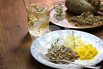 Haggis, neeps, and tatties Stock Photo