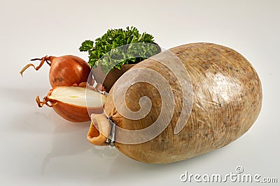 Haggis a traditional Scottish dish of minced offal Stock Photo