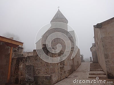 Haghartsin Monastery in the fog Stock Photo