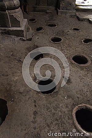 The Haghpat monastery in Armenia. Openings in the floor in place Stock Photo