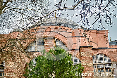 Hagia sophia ayasofya mosque, church, or museum under huge clouds. Stock Photo