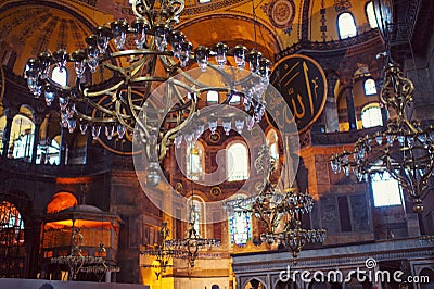 Hagia Sophia interior with chandeliers Editorial Stock Photo