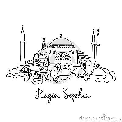 Hagia Sophia continuous line vector illustration Vector Illustration