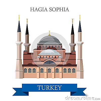 Hagia Sophia in Istanbul Turkey tourist attraction landmark Vector Illustration