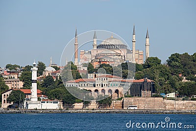 Hagia Sophia and Istanbul, view from Bosphorus strait. Turkey Editorial Stock Photo