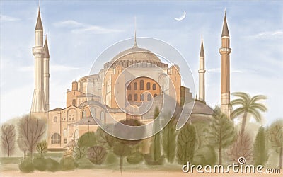 Hagia Sophia Cartoon Illustration