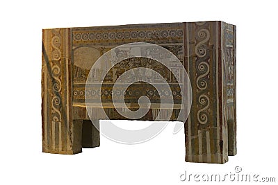 The Hagia Triada sarcophagus isolated on white background. Limestone sarcophagus depicting ritual ceremonies. The scenec are Editorial Stock Photo