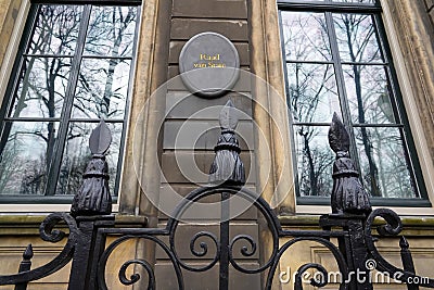 The Hague, The Netherlands - March 16 2023: Board Dutch Council of State in Holland known as Raad Van State Editorial Stock Photo