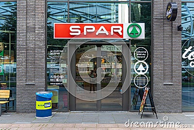 Entrance of the SPAR supermarket, a Dutch multinational franchise Editorial Stock Photo
