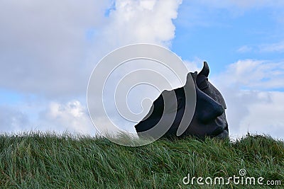 The Hague, Netherlands - September 5, 2019: Sculpture `Light of the Moon` at terrace near the Beelden aan Zee Museum. Editorial Stock Photo