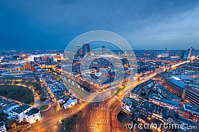 The Hague, Netherlands Skyline at Twilight Editorial Stock Photo