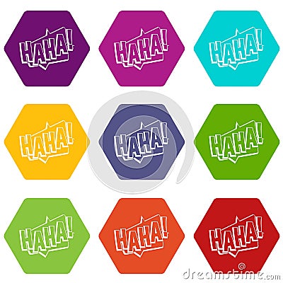 HAHA, comic text sound effect icon set color hexahedron Vector Illustration