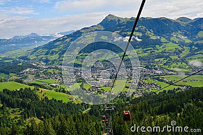 Hahnenkamm ski run on Kitzbuhel town and Kitzbuheler Horn mountains Stock Photo