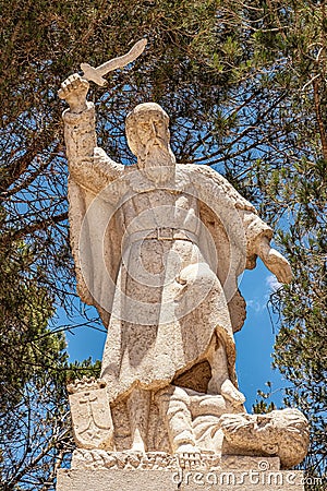 Haifa, Israel. June 17, 2021: Statue of prophet Elijah in Muhraka monastery of the Carmelite on the Carmel mount Editorial Stock Photo