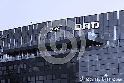 View of office building with famous logos PWC in Haifa MATAM high tech campus, Haifa, Israel Editorial Stock Photo