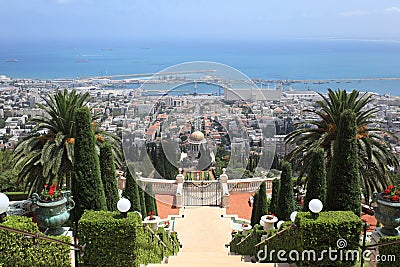 Haifa Port & Bahai Gardens, Mount Carmel Stock Photo