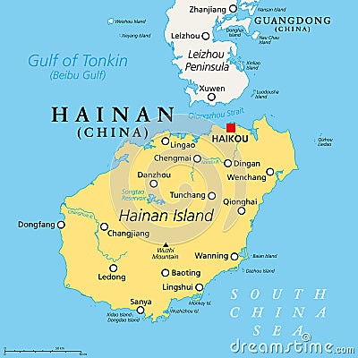 Hainan, southernmost province of China, PRC, political map Vector Illustration