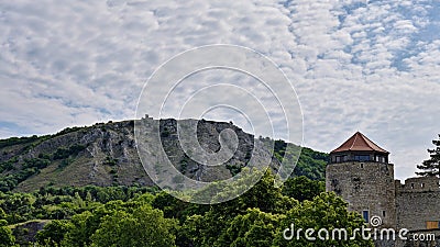 Hainburg fortification tower and Braunsberg mountain, Austria Stock Photo