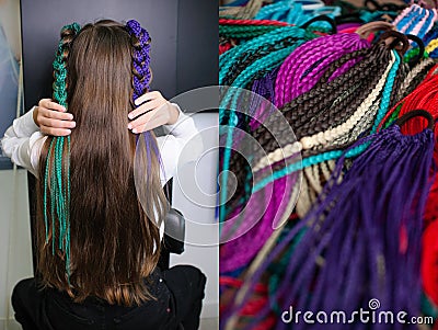 Girl with colored braids hairstyle Stock Photo