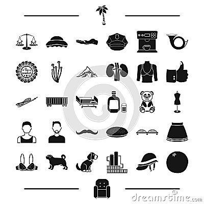 Hair, animal, food and other web icon in black style.clothing, equality, gay icons in set collection. Vector Illustration