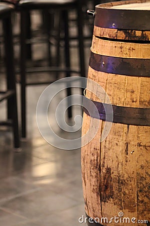 Repurposed Vintage Whiskey Barrel Stock Photo