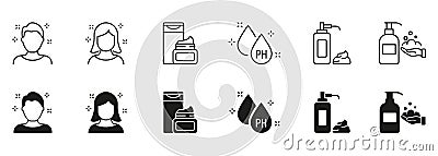 Hair Beauty Care Icons. Cosmetic Bottles for Hairstyle Pictogram. Shampoo, Oil, Ph, Balsam and Shave Foam Icons. Male Vector Illustration