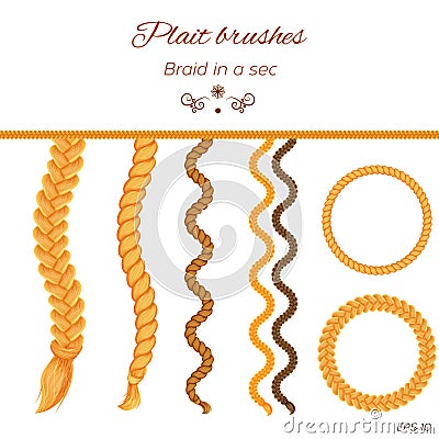 Hair braided on white. Seamless braids Vector Illustration