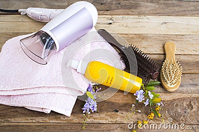 Hair care serum for damaged hairs with comb health care beauty head and hairs Stock Photo