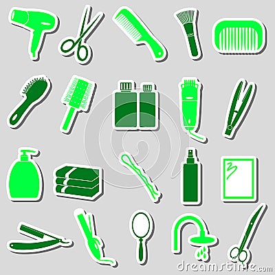 Hair care theme color simple stickers set Stock Photo