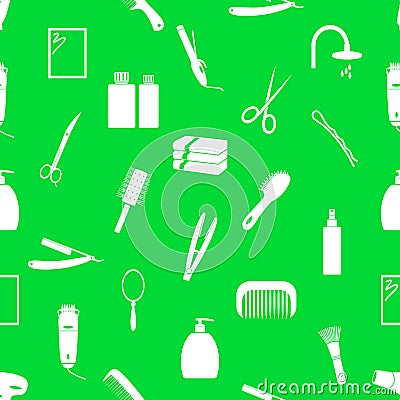 Hair care theme green and white seamless pattern Vector Illustration