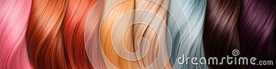 Hair Colors Palette. Close-up, top view of colorful professional dyes in hair salon. Stock Photo