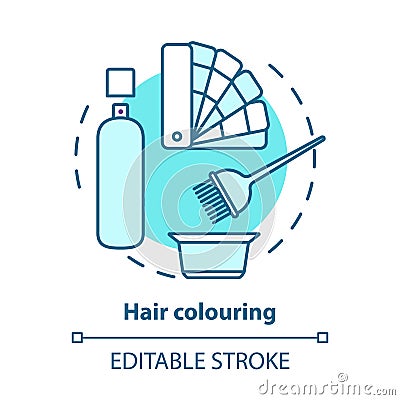 Hair colouring blue concept icon. Hair highlighting and dyeing, hairdo. Hairstyling idea thin line illustration Vector Illustration