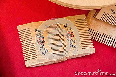 Hair Comb made of wood Stock Photo