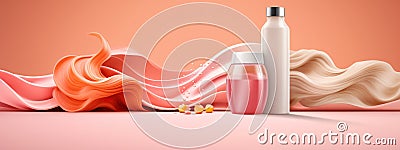 Hair cosmetics bottles color background copy space Stock Photo