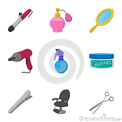 Hair cut icons set, cartoon style Vector Illustration