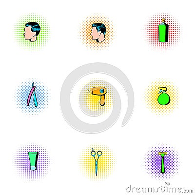 Hair cut icons set, pop-art style Vector Illustration