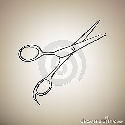 Hair cutting scissors sign. Vector. Brush drawed black icon at l Vector Illustration