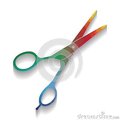 Hair cutting scissors sign. Vector. Colorful icon with bright te Vector Illustration