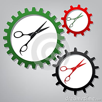 Hair cutting scissors sign. Vector. Three connected gears with i Vector Illustration