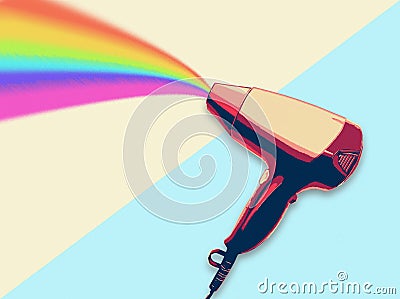 Hair dryer blowing rainbow flat design illustration Cartoon Illustration