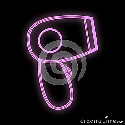 Hair dryer bright glamorous pink, neon on a black background. for girls in a cute stylish color. Handheld portable Cartoon Illustration