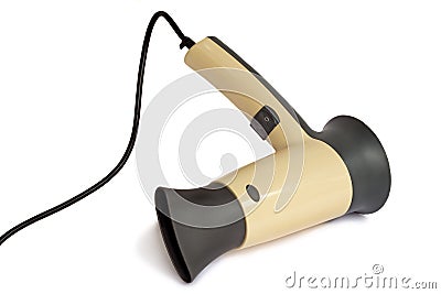 The hair dryer for drying of hair on a white background. Stock Photo