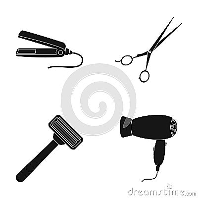 Hair dryer, hair straightener, razor. Hairdresser set collection icons in black style vector symbol stock illustration Vector Illustration