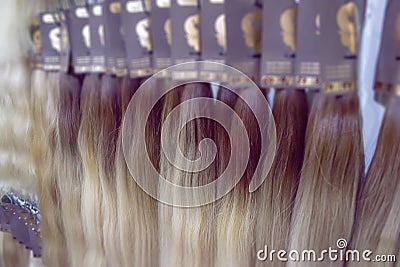 Hair extension equipment of natural hair Stock Photo