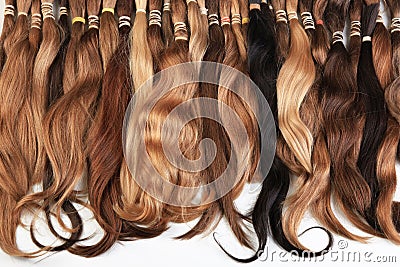 Hair extension equipment of natural hair. Stock Photo