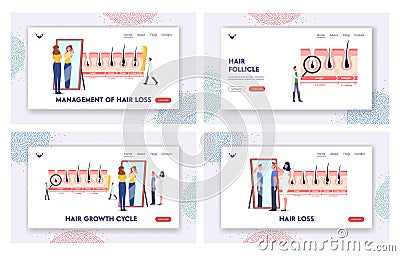 Hair Growth and Loss Cycles Landing Page Template. Tiny Doctor Character at Huge Medicine Infographics Vector Illustration