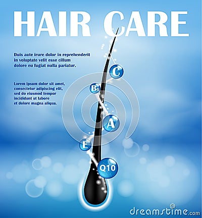 Hair Nourishing shampoo ads design. Concept ends splitting prevention. Hair care Shampoo for health. Shampoo with Vector Illustration