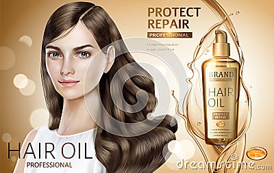 Hair oil ads Vector Illustration