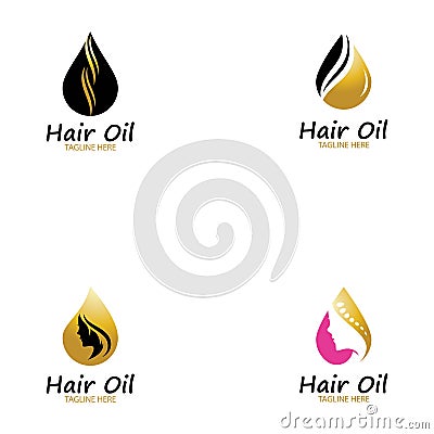 hair oil essential logo with drop oil and hair logo symbol-vector. Vector Illustration